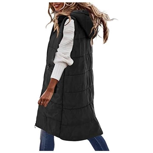 Kobilee smanicato donna lungo caldo senza maniche elegante con cappuccio invernale trapuntato giubbotto smanicato giubbino lavoro leggero imbottita cotone giacca gilet piumino smanicato