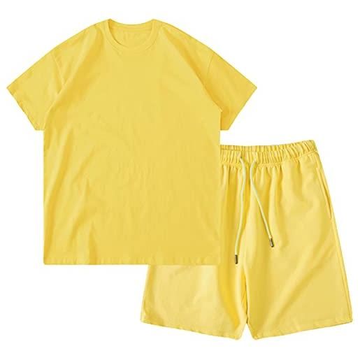 amropi ragazzi maglietta e pantaloncini completo estate tuta 2 pezzi abbigliamento set giallo, 10-11 anni