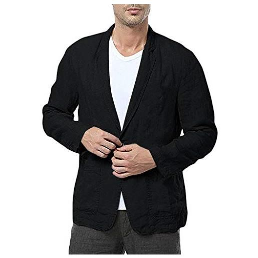 Xmiral Uomo giacca da uomo slim fit in lino misto tasca tinta unita manica lunga giacca giacca outwear (l, 3- nero)