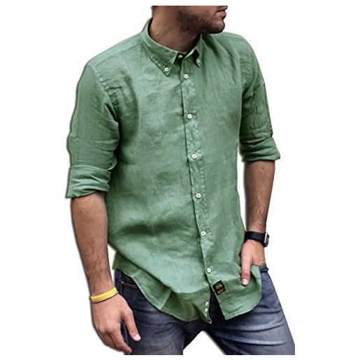 TIPO'S camicia uomo puro lino made in italy art. 200 manica lunga tg. M, l, xl, xxl, xxxl estate 2018 (l, verde salvia)
