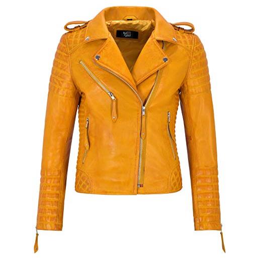 Smart Range Leather Co. Ltd. giacca in pelle da donna classico stile da motociclista 100% vera pelle napa 2260 (14 for bust 86cm, yellow)