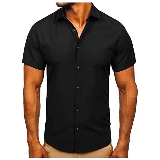 Xmiral camicetta da uomo manica corta abito camicie da ballo festa nuziale abbottonatura o collo pullover top t-shirt (xl, nero)