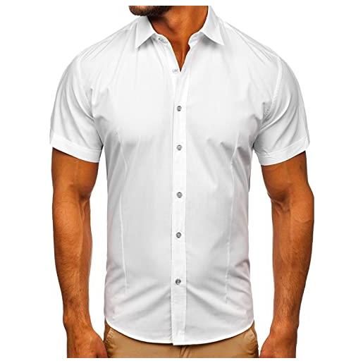 Xmiral camicetta da uomo manica corta abito camicie da ballo festa nuziale abbottonatura o collo pullover top t-shirt (xl, bianca)