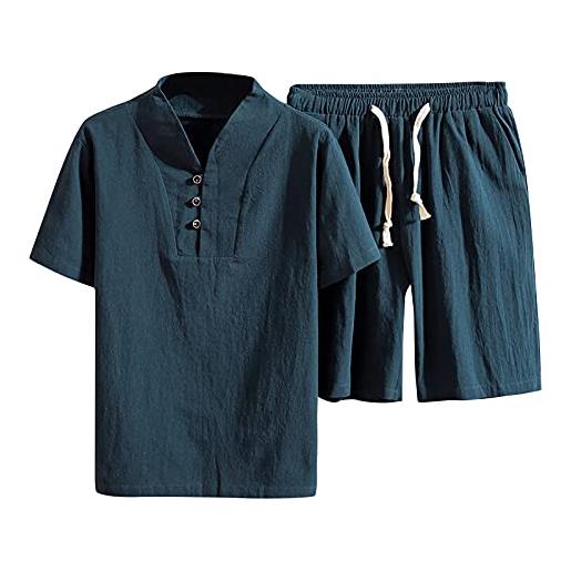 ADXFWORU set in cotone a maniche corte set in lino colorato casual t-shirt grande da uomo abiti e set da uomo solidi pigiama di marca