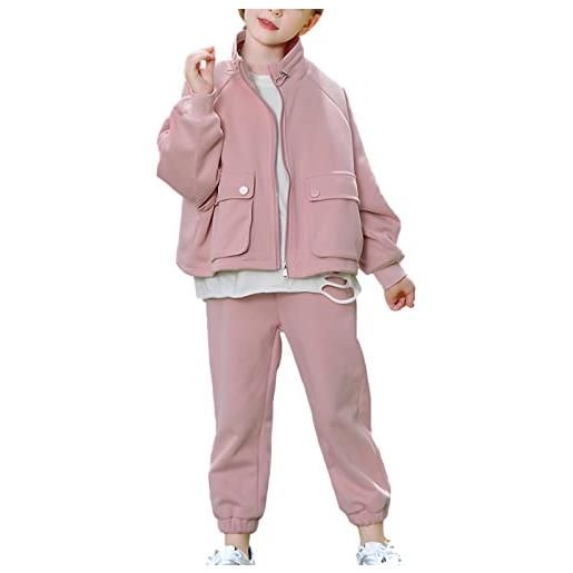 amropi completo da bambina ragazze tuta giacca e jogging pantaloni set completo rosa, 7-8 anni