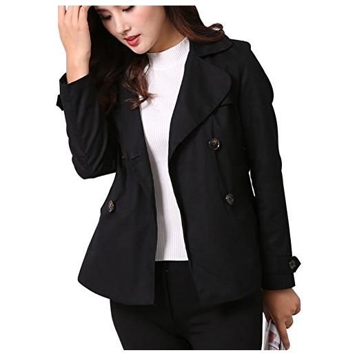 DianShao donna doppio petto risvolto cappotto trench giacca maniche lunghe jacket con cintura nero l