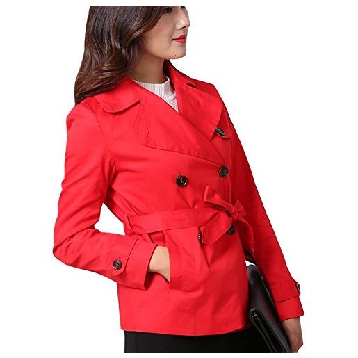 DianShao donna doppio petto risvolto cappotto trench giacca maniche lunghe jacket con cintura nero l