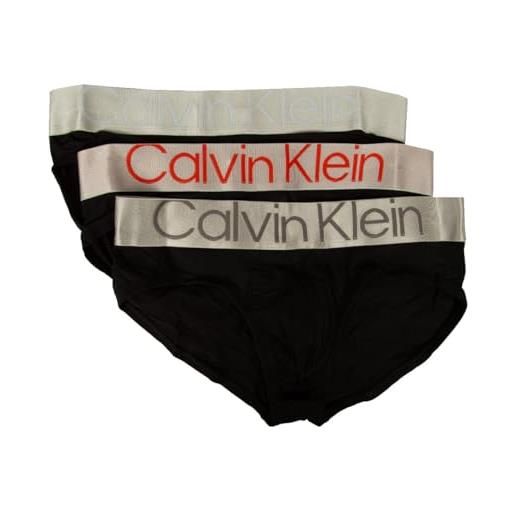 Calvin Klein slip uomo ck confezione 3 pezzi tripack mutande elastico a vista articolo nb3129a hip brief 3pk, 6vt blue lake/clay/black, l