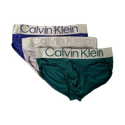 Calvin Klein slip uomo ck confezione 3 pezzi tripack mutande elastico a vista articolo nb3129a hip brief 3pk, 6vt blue lake/clay/black, s