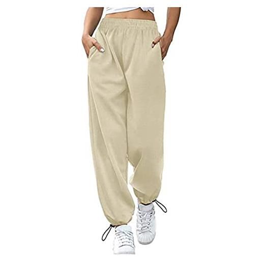 Greensen pantaloni sportivi da donna in cotone pantaloni sportivi semplici pantaloni larghi per il tempo libero comodi pantaloni da spiaggia pantaloni casual di base con tasche(m-cachi)