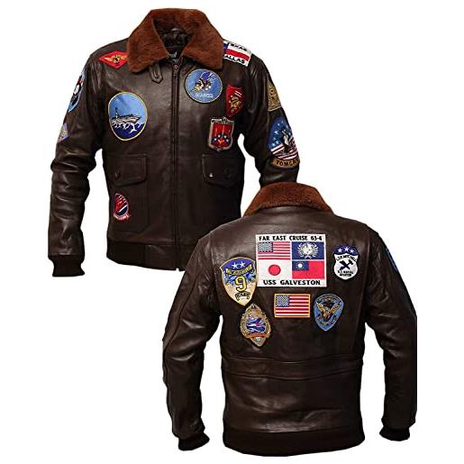 Vintagearc giacca da volo da uomo in vera pelle con collo di pelliccia air force aviator pilot flying g1 bomber - usaaf bomber in pelle, aviator nero, l