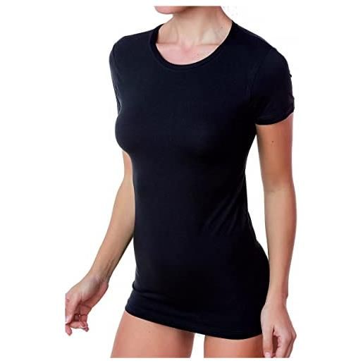 JADEA - confezione da 6 pezzi shirt donna camiciola mezza manica donna 4180, nero, s