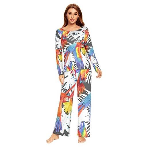 Anantty pigiama da donna set pj uccello pappagallo tropicale set manica lunga top pantaloni lunghi 2 pezzi loungewear pigiameria pigiameria da, multicolore, xl