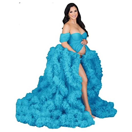 SAMHO abito di maternità da donna in tulle per il servizio fotografico abito da bagno in lingerie da sposa arricciata, blu, xxl