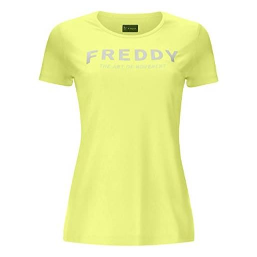 FREDDY - t-shirt in tessuto tecnico traspirante riciclato con stampa, donna, giallo, small