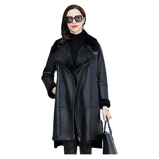 WSPDSD cappotti moda invernale donna spessore femminile pelliccia sintetica pelle di montone pelliccia finta giacche in pelle capispalla casual - nero, l