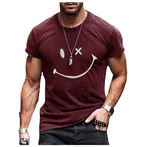 WAEKQIANG maglietta da uomo a maniche corte con scollo tondo alla moda casual allentata alla moda da uomo