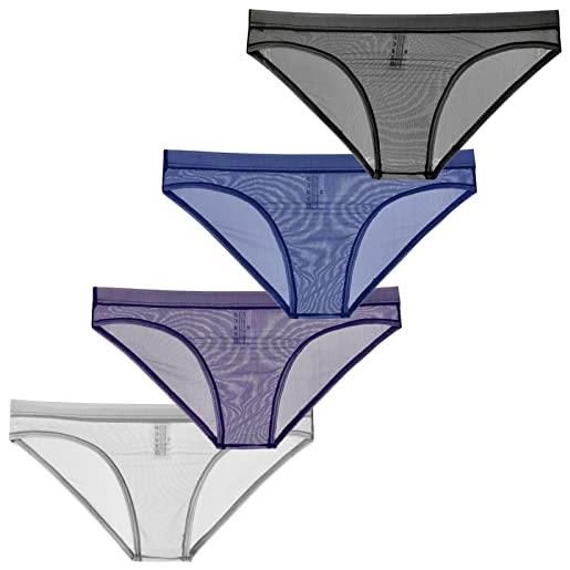 Faringoto mini perizoma bikini elastico trasparente da uomo, nero+grigio+viola+blu navy, xl