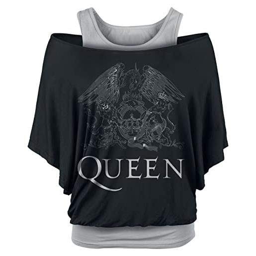 Queen crest logo donna t-shirt nero/grigio l 95% viscosa, 5% elasthane largo