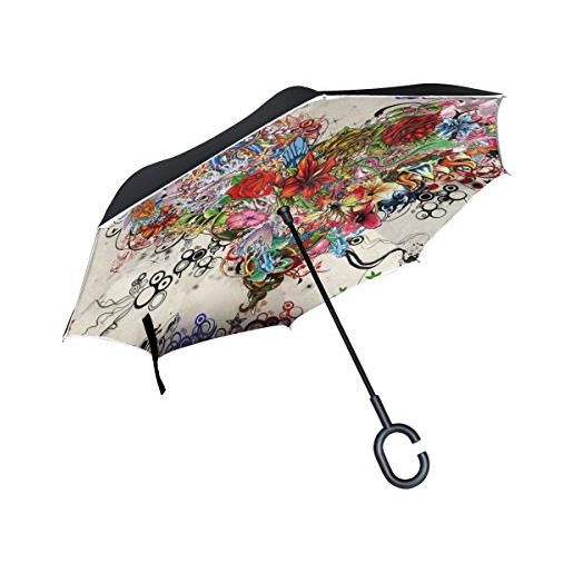 ISAOA ombrello grande inverto ombrello antivento doppio strato costruzione invertito ombrello pieghevole per uso auto manico a forma di c fiore cuore pieno di amore ombrello per donne e uomini