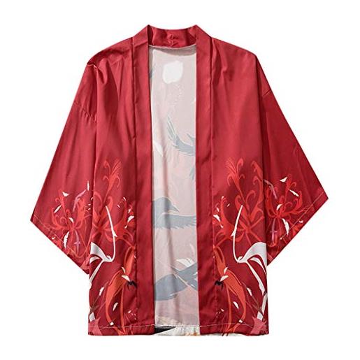 Xmiral camicia top camicetta uomo estate giapponese cinque punti maniche kimono mantello jacke top camicetta (l, 5rosso)