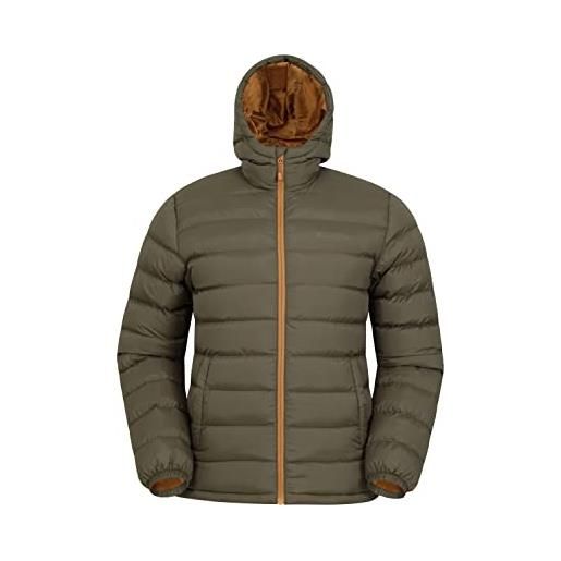 Mountain Warehouse seasons giacca invernale leggera protettiva - giacca imbottita da uomo in microfibra per escursioni e viaggi, giacca da montagna impermeabile kaki scuro l