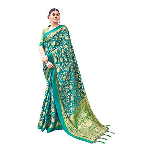 STYLE INSTANT sarees - sari da donna banarasi in tessuto di seta, etnico indiano regalo di nozze con camicetta non cucita, rosa, etichettalia unica