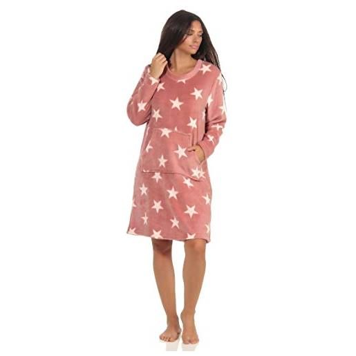 NORMANN-Wäschefabrik - camicia da notte da donna, in morbido pile coral, colore: rosa. , large