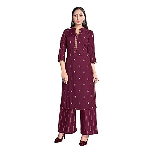 STYLE INSTANT kurti indiano da donna con pantaloni | abito con stampa in lamina di rayon kurtis kurta per donne top set, rosa, xl