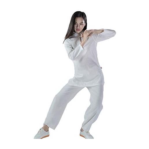 KSUA tuta tai chi cinese abbigliamento kung fu cotone wing chun uniforme yoga suit zen meditation arti marziali, bianco eu m/etichetta l
