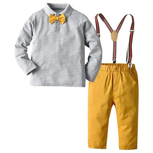 amropi abbigliamento bambino completo eleganti tuta bimbo completo camicia e pantaloni grigio giallo, 3-4 anni