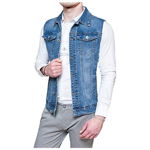 Evoga giubbotto smanicato jeans uomo casual denim cardigan gilet in cotone (xxxl, blu denim)