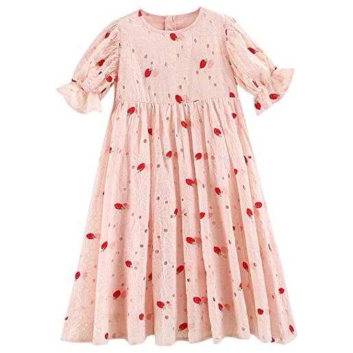 amropi ammropi ragazza vestito bambina abiti cotone fragola abito estivi manica corta abbigliamento rosa-2,8-9 anni