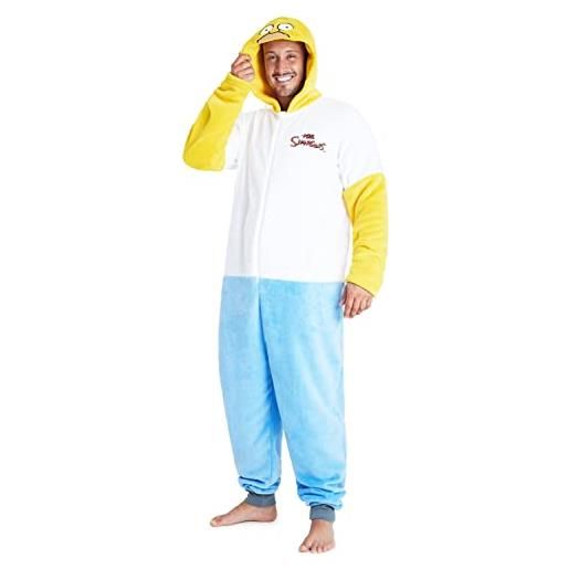 The Simpsons pigiama intero uomo - caldo pigiamone in pile con cappuccio - homer (m, multicolor)