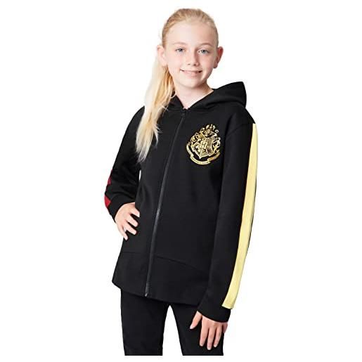 Harry Potter felpa bambina ragazza 5-14 anni felpa con cappuccio e zip in cotone idee regalo ragazza merchandise (nero/zip cappuccio, 7-8 anni)