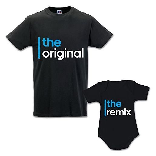 Babloo idea regalo coppia di t-shirt papa' figlio the original - the remix nere maschietto uomo xxl - bimbo 9 mesi