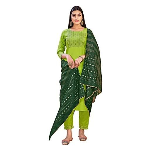 STYLE INSTANT kurti indiano da donna con pantaloni dupatta || foil stampato rayon readymade kurtis kurta per donne top, verde, m