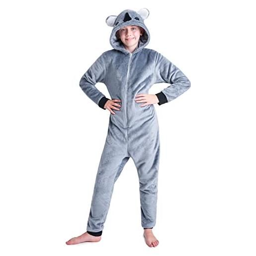 CityComfort pigiama intero bambino - pigiamone in pile animali (13-14 anni, grigio scuro)