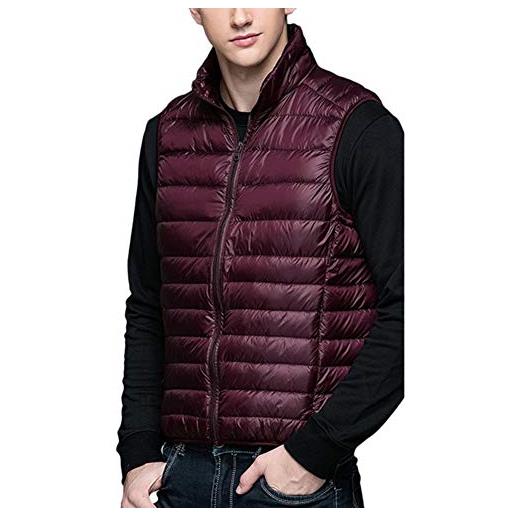 ZiXing uomo gilet smanicato di piumino ultraleggeri giacca senza maniche giubbotto di inverno vino rosso xs