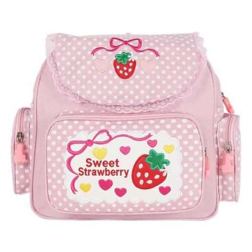 Aobiono kawaii strawberry zaino mini carino anime estetico pizzo rosa pois piccolo bookbag giapponese cartoon fruit bag, rosa, large, zaini daypack