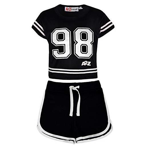 A2Z 4 Kids® bambini ragazze 98 crop top & shorts set yoga gymwear - crop 98 shorts set black white 9-10
