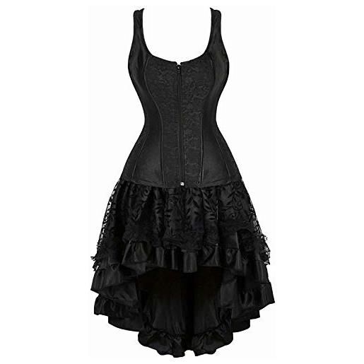 Josamogre corsetto bustino tracolla pizzo fiori cerniera zip donna gonna con abito set costumi halloween renaissance nero 2xl