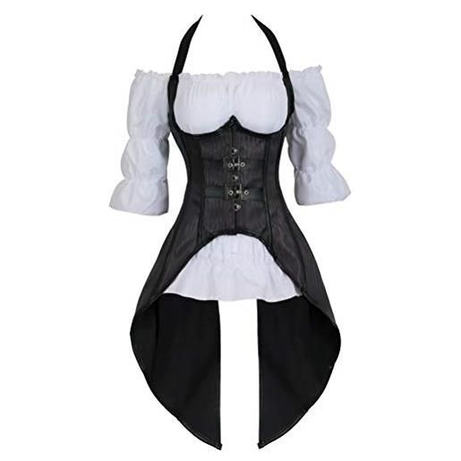 jutrisujo corsetto bustino con camicia 2 pezzi sezione lunga tracolla costumi vittoriano fantasy nero 6xl