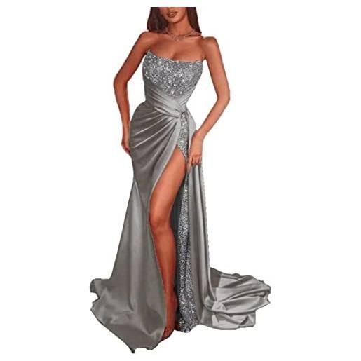 SAMHO glitter paillettes prom dresses mermaid fessura raso abito da sera scintillante stretch con treno, acqua, 50