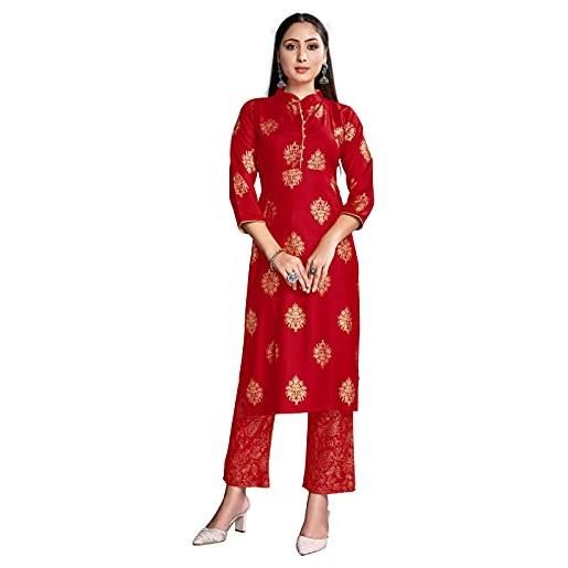 STYLE INSTANT indian kurti per le donne con pantaloni | rayon foil stampato kurtis kurta dress per le donne top, foglia di t, xl