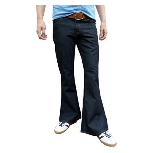 Jist jeans da uomo in denim a campana stile vintage retro zampa d'elefante colore blu indaco tutte le taglie - indigo blu scuro, 36w x 34l