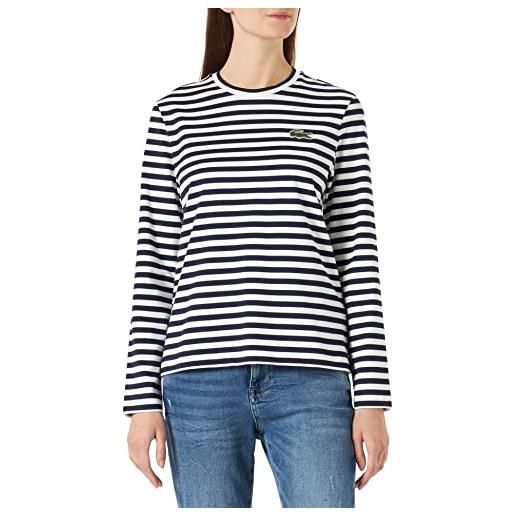 Lacoste tf9207 t-shirt mariniera manica lunga, marina/farina, 48 donna