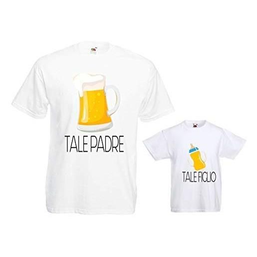 love print coppia di t-shirt magliette padre e figlio/figlia idea regalo festa del papà birra e ciuccio together (bianco bimbo 1 anni, xxl)
