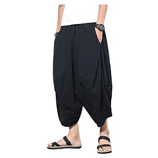 Huixin pantaloni harem estivi da uomo bloomers con skinny coulisse pantaloni cinesi stile basso pantaloni larghi hippie harem pantaloni aladdin (color: kaki, size: 4xl)