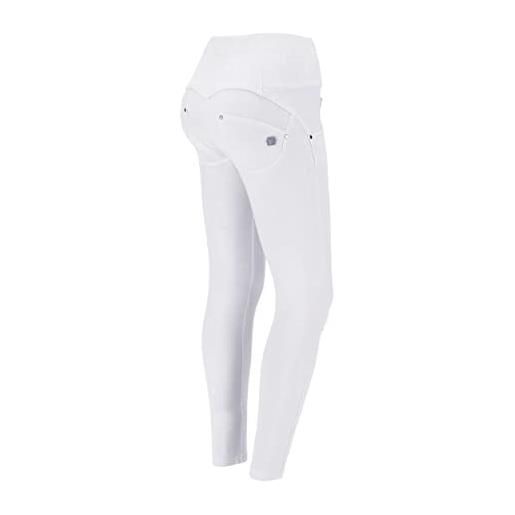 FREDDY - pantaloni push up wr. Up® 7/8 vita alta con bottoni in tessuto navetta con strappi, bianco, medium